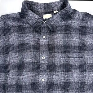 ROWM Mens Navy Blue Grey Textured Plaid Long Sleeve Button Down Shirt 2XT